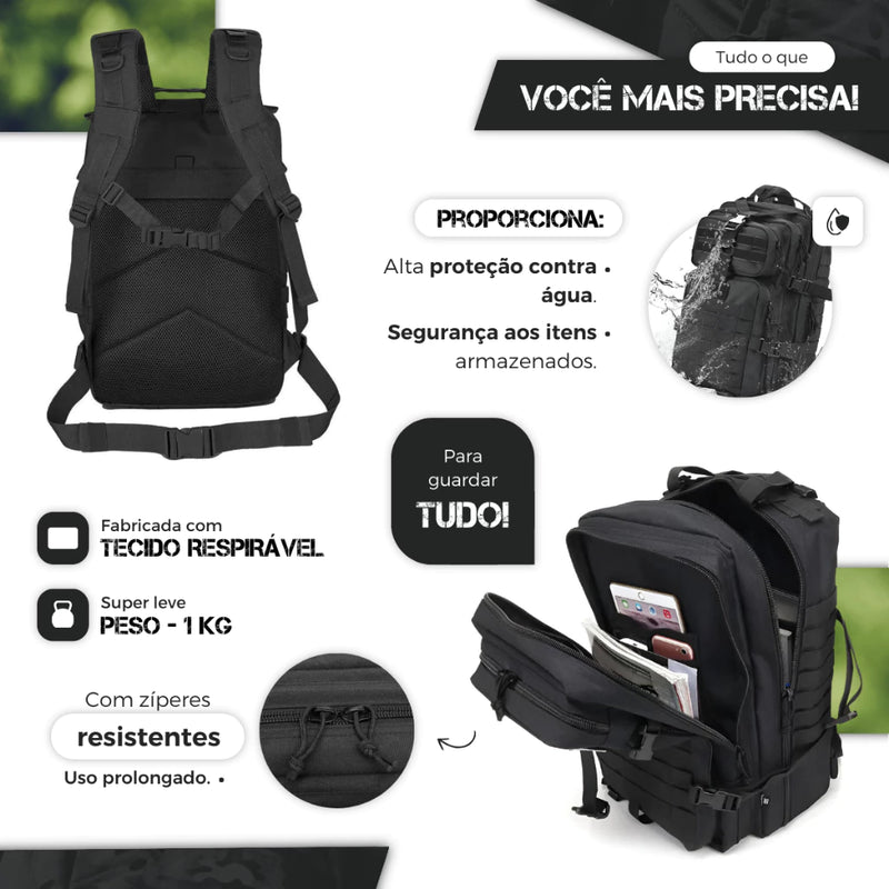 Mochila Tática de 50 Litros + Patch -  Reforçada e impermeável