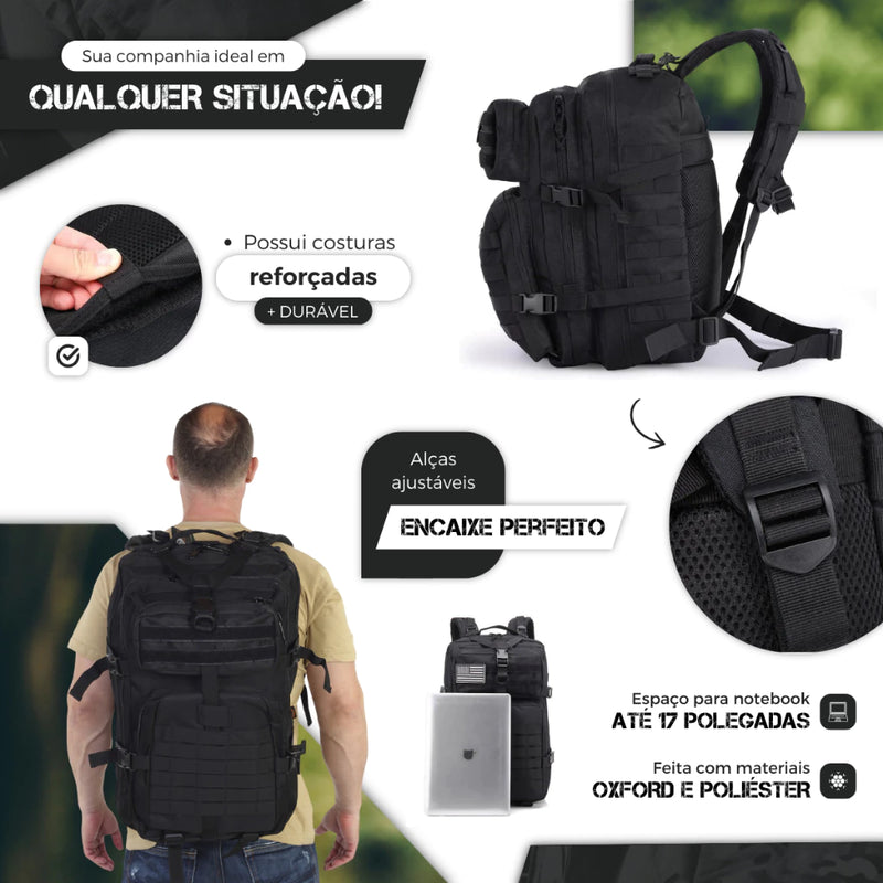 Mochila Tática de 50 Litros + Patch -  Reforçada e impermeável