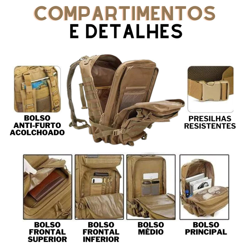 Mochila Tática de 50 Litros + Patch -  Reforçada e impermeável
